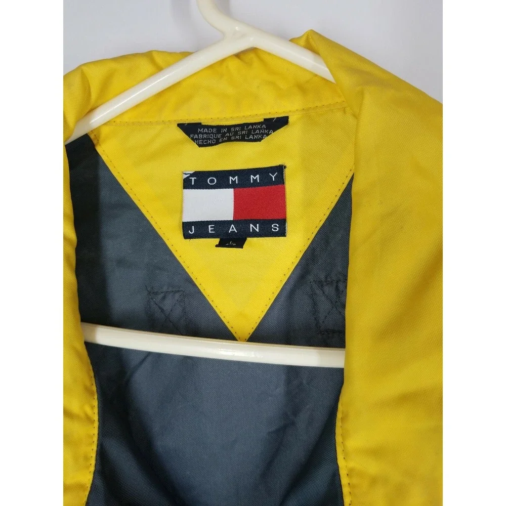 Tommy Jeans Jacket Men's Size Large Hilfiger Windbreaker Nylon Green & Yellow